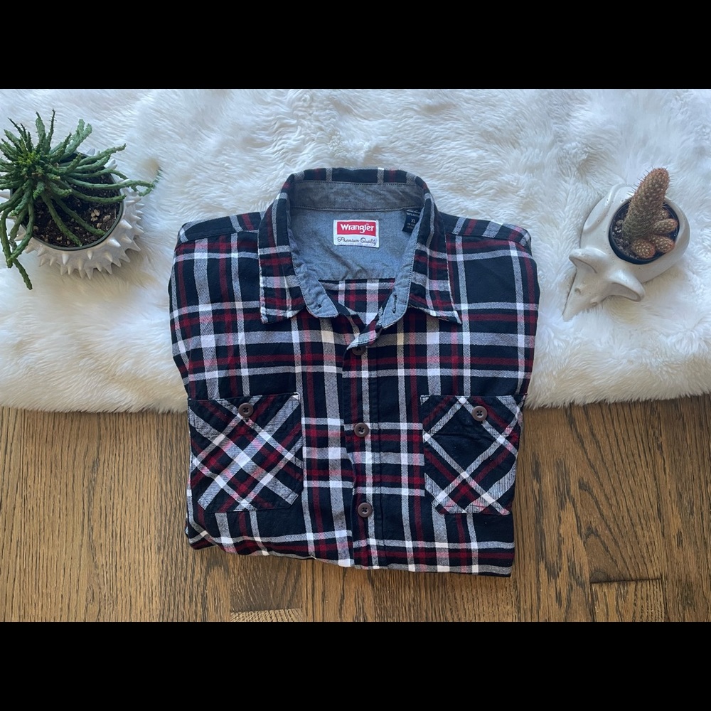 WRANGLER Premium Quality Mens Black Multicolor Flannel Shirt Size XL Long Sleeve